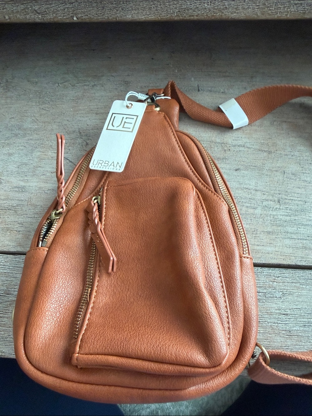 Urban Expressions Rust Tan Leather Crossbody Sling Bag - Picture 5 of 9